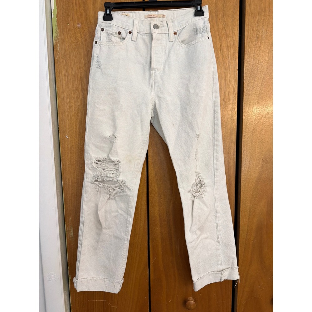 Vintage Levi'sPremium Wedgie Straight Jeans 'Big E' Off White Distressed